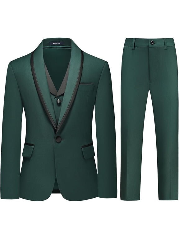 3pcs Boys Tuxedo Suit Set for Teen and Kids Slim Fit Sizes 2-20 Blazer Vest Pants Formal Wedding Outfit for Kids