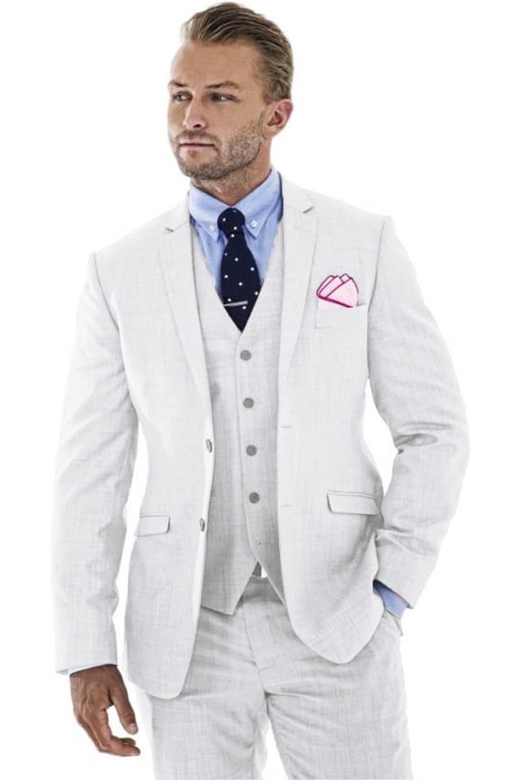 3pcs Linen Mens Suit Vintage Retro Wedding Prom Suits Slim Fit Jacket Blazer Groom Tuxedos Dinner Party