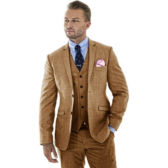 Lycody 3pcs Linen Mens Suit Vintage Retro Wedding Prom Suits Slim Fit Jacket Blazer Groom Tuxedos Dinner Party