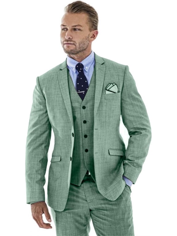 3pcs Linen Mens Suit Vintage Retro Wedding Prom Suits Slim Fit Jacket Blazer Groom Tuxedos Dinner Party