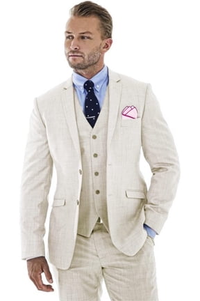 3pcs Linen Mens Suit Vintage Retro Wedding Prom Suits Slim Fit Jacket Blazer Groom Tuxedos Dinner Party
