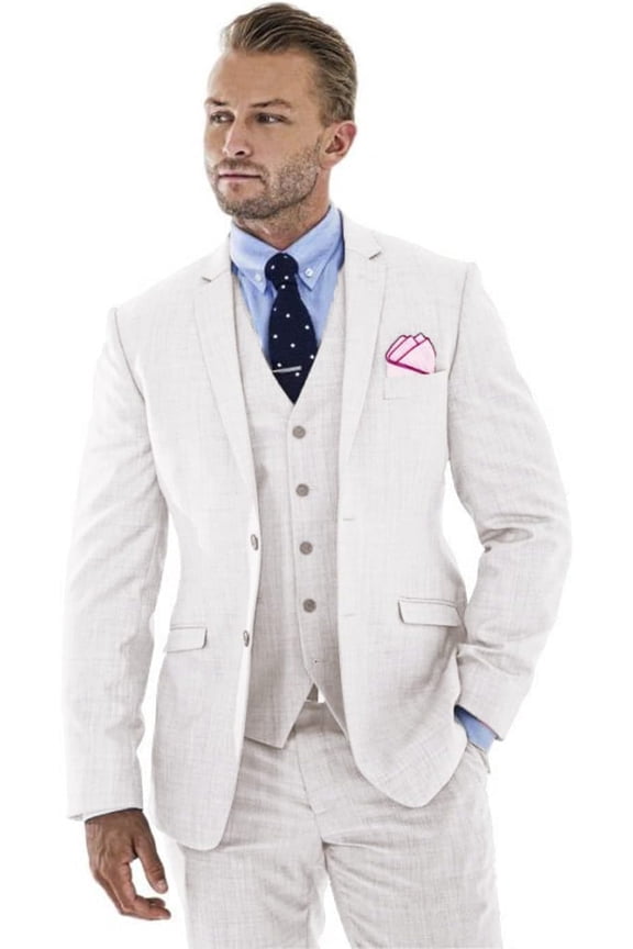 3pcs Linen Mens Suit Vintage Retro Wedding Prom Suits Slim Fit Jacket Blazer Groom Tuxedos Dinner Party