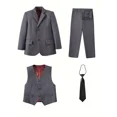 thumbnail image 1 of Lycody 4-Piece Boy's Formal Slim Suit Set Kids and Teen Suits for Wedding Prom Graduate - Includes Suit Jacket, Dress Pants, Vest, Neck Tie, 1 of 7