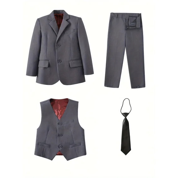 Lycody 4-Piece Boy's Formal Slim Suit Set Kids and Teen Suits for Wedding Prom Graduate - Includes Suit Jacket, Dress Pants, Vest, Neck Tie