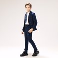 thumbnail image 1 of Lycody 4pcs Boys Formal Silm Fit Plaid Suits Dresswear Boy Suit for Kids Wedding Ring Bearer Complete Outfit Suits Set,Navy Blue, 1 of 10