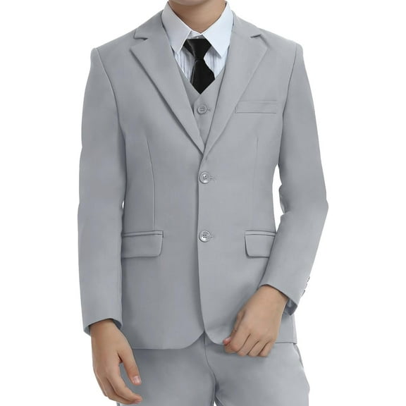 Lycody 5PCS Boys Formal Slim Suit Teen Dress Clothes Bearer Pants Vest Shirt BowTie or Tie Wedding Ring Outfit for Kids Fit Suit for Graduate Easter