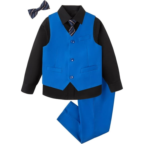 Lycody 5PCS Boys Formal Slim Suit for Teen Vest Pants Shirt Bowtie and Tie Set Dresswear wedding Prom