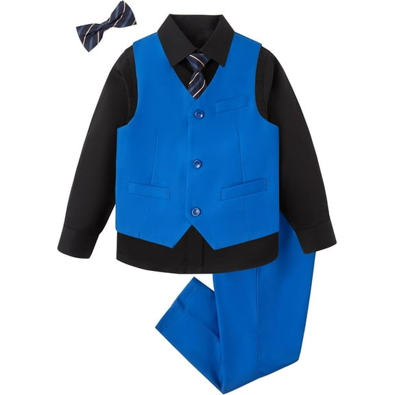 Lycody 5PCS Boys Formal Slim Suit for Teen Vest Pants Shirt Bowtie and Tie Set Dresswear wedding Prom