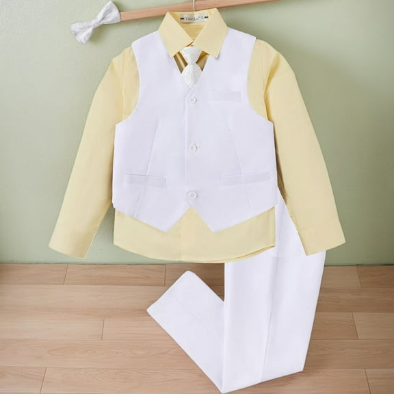 Lycody 5PCS Boys Formal Slim Suit for Teen Vest Pants Shirt Bowtie and Tie Set Dresswear wedding Prom