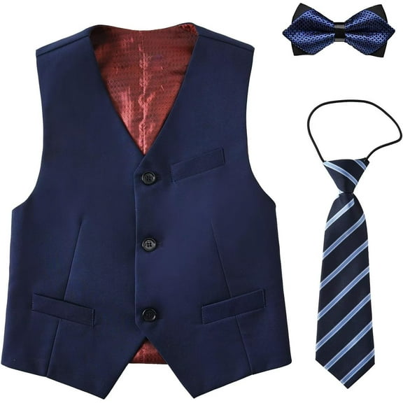 Lycody Boy's Suit Vest with Bowtie and Tie Kids Suits for Teen Adjustable Back Strap Vest Set Tie and Bowtie for Wedding Graduate Prom Party