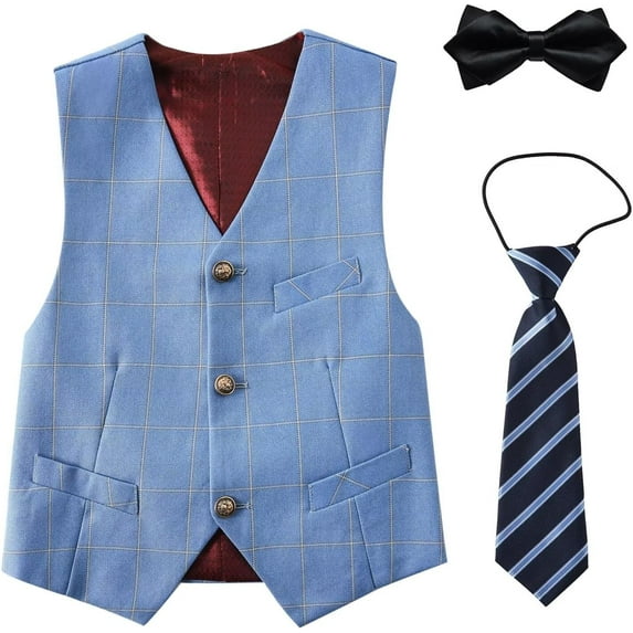 Lycody Boy's Suit Vest with Bowtie and Tie Kids Suits for Teen Adjustable Back Strap Vest Set Tie and Bowtie for Wedding Graduate Prom Party