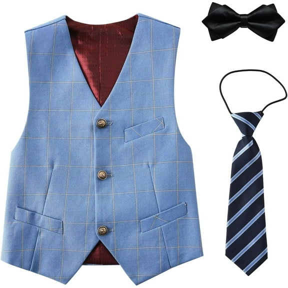 Lycody Boy's Suit Vest with Bowtie and Tie Kids Suits for Teen Adjustable Back Strap Vest Set Tie and Bowtie for Wedding Graduate Prom Party