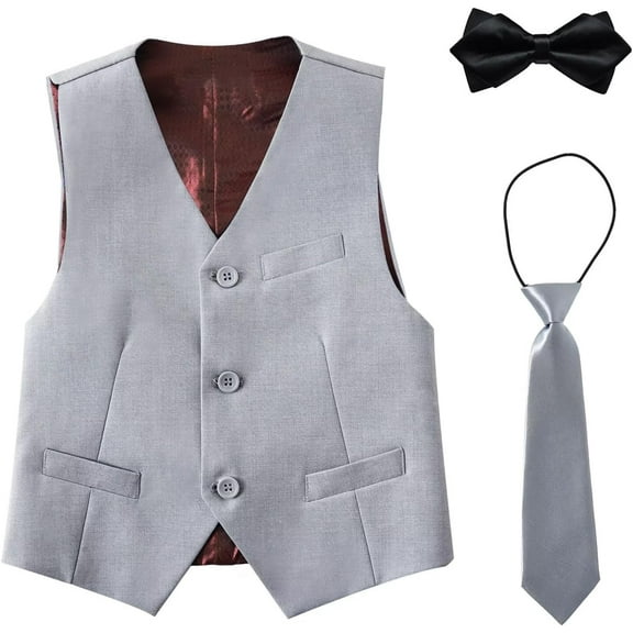 Lycody Boy's Suit Vest with Bowtie and Tie Kids Suits for Teen Adjustable Back Strap Vest Set Tie and Bowtie for Wedding Graduate Prom Party
