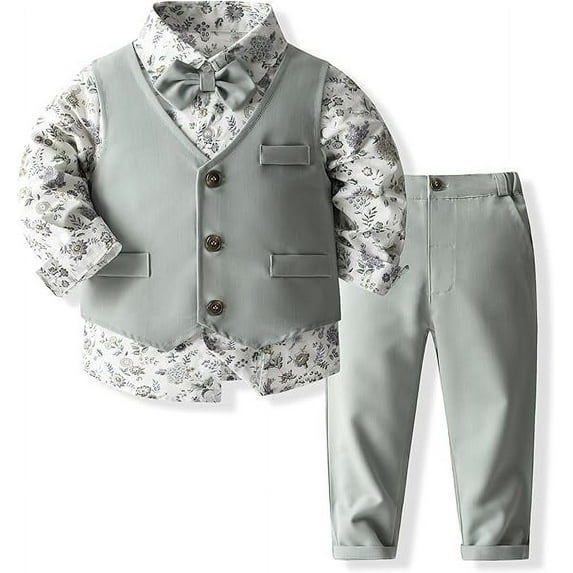 Lycody Boys' 4-Piece Formal Suit Set Dress Shirt Vest Pants and Tie Wedding Birthday Party Suit
