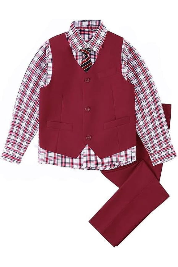 Boys 4-Pieces Suits Slim Fit Kids Outfits Vest Dress Pants Sets Formal Suit for Boy
