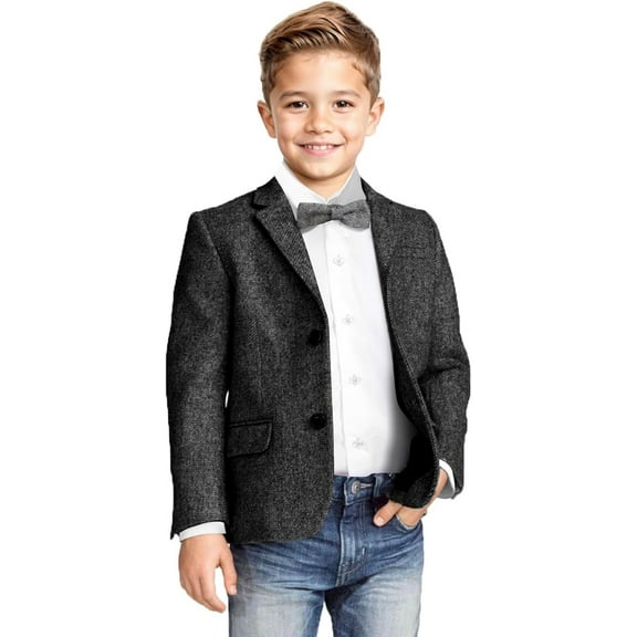 Lycody Boys Blazer Coat Classic Jacket for TeenageWedding Retro Herringbone Casual 2 Button Jacket Formal Tweed Patterned Sport Coat