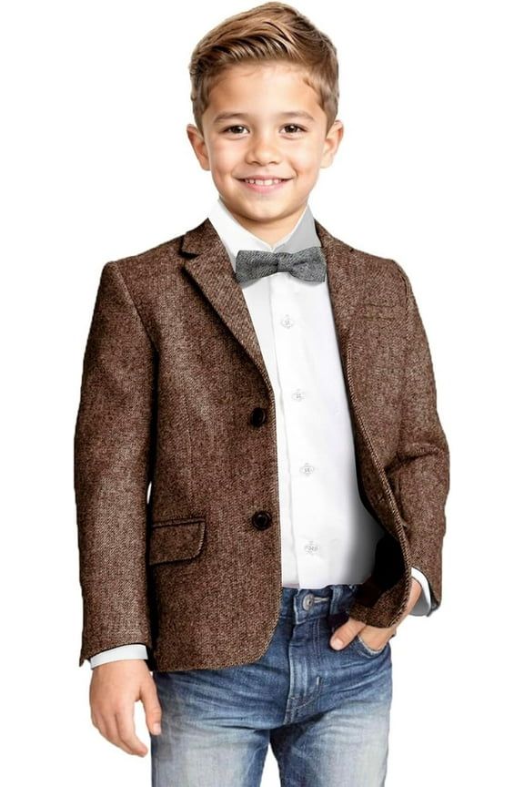 Boys Blazer Coat Classic Jacket for TeenageWedding Retro Herringbone Casual 2 Button Jacket Formal Tweed Patterned Sport Coat