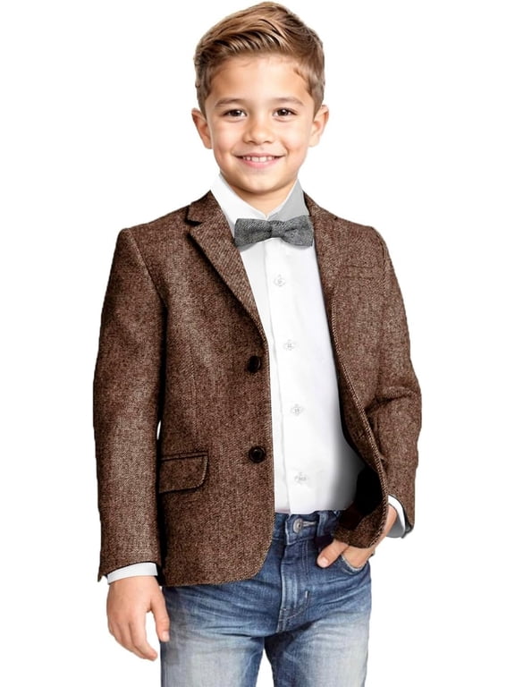 Boys Blazer Coat Classic Jacket for TeenageWedding Retro Herringbone Casual 2 Button Jacket Formal Tweed Patterned Sport Coat