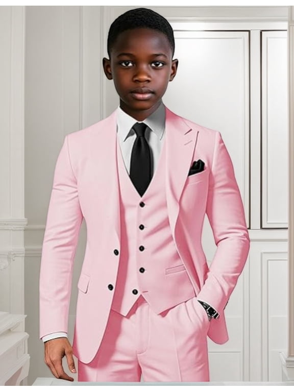 Boys Elegant Single Breasted Suit for Wedding 3 Piece Slim Fit Suits for Boys Suits for Summer Beach Wedding Homecoming Graduate Party Prom