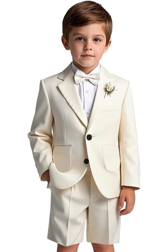 Boys Formal Slim Fit Toddler Suit Set for Kids and Teen Tuxedo Suit 2 Pieces Patch Pockets Suit Jacket and Shorts Set for Boys for Wedding Graduation Outfit
