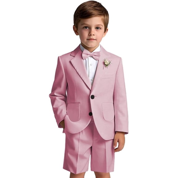 Lycody Boys Formal Slim Fit Toddler Suit Set for Kids and Teen Tuxedo Suit 2 Pieces Patch Pockets Suit Jacket and Shorts Set for Boys for Wedding Graduation Outfit