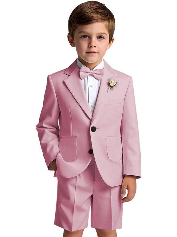Boys Formal Slim Fit Toddler Suit Set for Kids and Teen Tuxedo Suit 2 Pieces Patch Pockets Suit Jacket and Shorts Set for Boys for Wedding Graduation Outfit