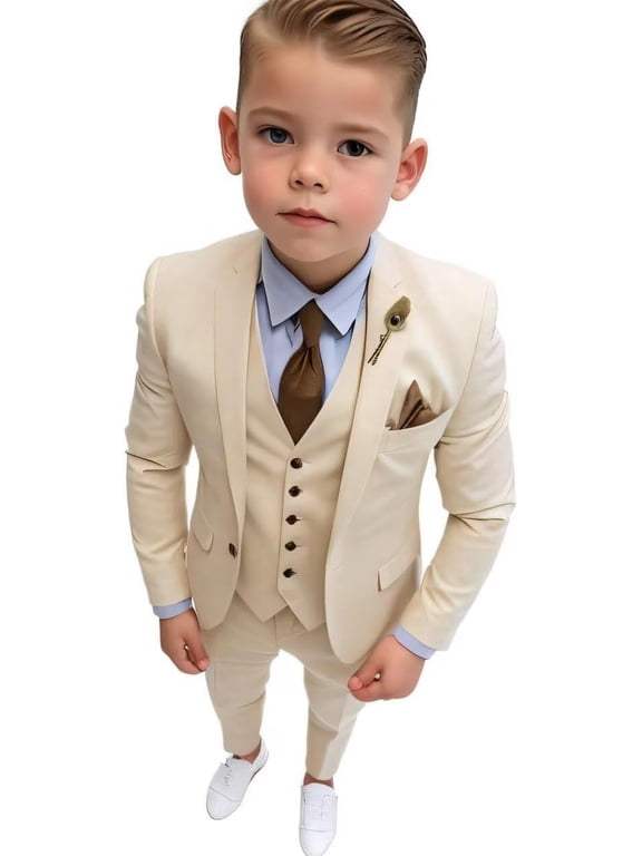 Boys Formal Slim Fit Toddler Suit Set for Kids Single Breasted Teen Tuxedo Suit for Wedding Graduation Outfit Blazer Vest Pants Set