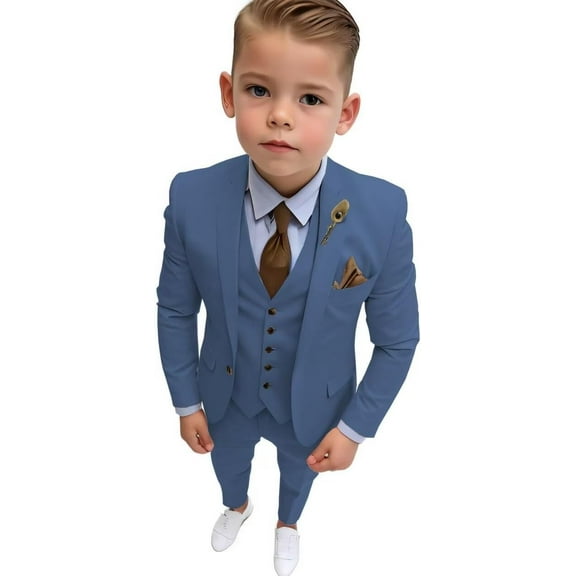 Lycody Boys Formal Slim Fit Toddler Suit Set for Kids Single Breasted Teen Tuxedo Suit for Wedding Graduation Outfit Blazer Vest Pants Set