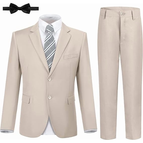 Lycody Boys Formal Suits Slim Fit 5 Piece Kids Suit Jacket Pants Set with Dress Shirt and Tie for Wedding Prom