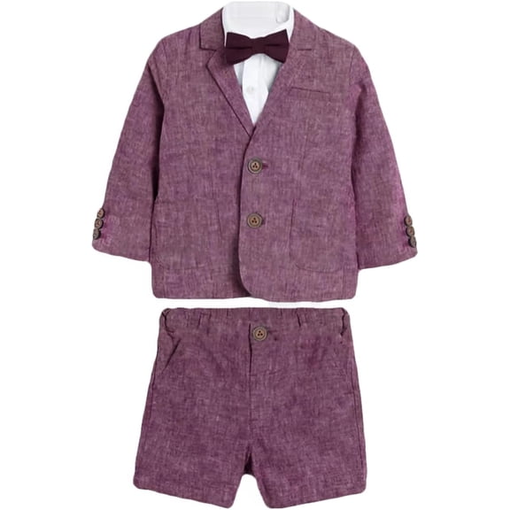 Lycody Boys Linen Child 2 Pieces Suit Blazer+Shorts Wedding Party Set Kids Spring Summer Clothes Set Child Performance Graduation Sandbeach