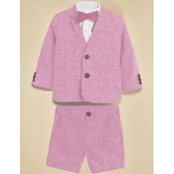 Lycody Boys Linen Child 2 Pieces Suit Blazer+Shorts Wedding Party Set Kids Spring Summer Clothes Set Child Performance Graduation Sandbeach