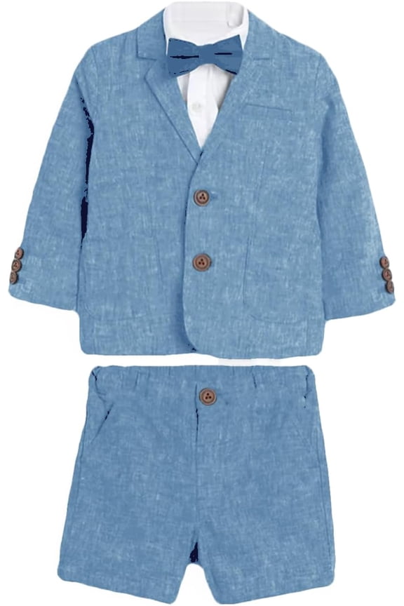 Boys Linen Child 2 Pieces Suit Blazer+Shorts Wedding Party Set Kids Spring Summer Clothes Set Child Performance Graduation Sandbeach