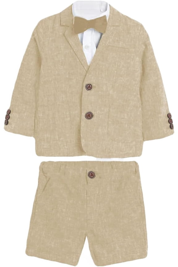 Boys Linen Child 2 Pieces Suit Blazer+Shorts Wedding Party Set Kids Spring Summer Clothes Set Child Performance Graduation Sandbeach