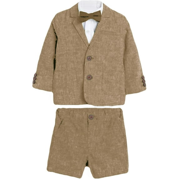 Lycody Boys Linen Child 2 Pieces Suit Blazer+Shorts Wedding Party Set Kids Spring Summer Clothes Set Child Performance Graduation Sandbeach