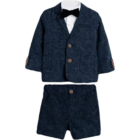 Lycody Boys Linen Child 2 Pieces Suit Blazer+Shorts Wedding Party Set Kids Spring Summer Clothes Set Child Performance Graduation Sandbeach