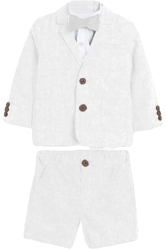 Boys Linen Child 2 Pieces Suit Blazer+Shorts Wedding Party Set Kids Spring Summer Clothes Set Child Performance Graduation Sandbeach