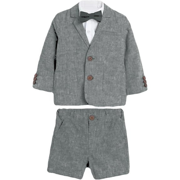 Lycody Boys Linen Child 2 Pieces Suit Blazer+Shorts Wedding Party Set Kids Spring Summer Clothes Set Child Performance Graduation Sandbeach