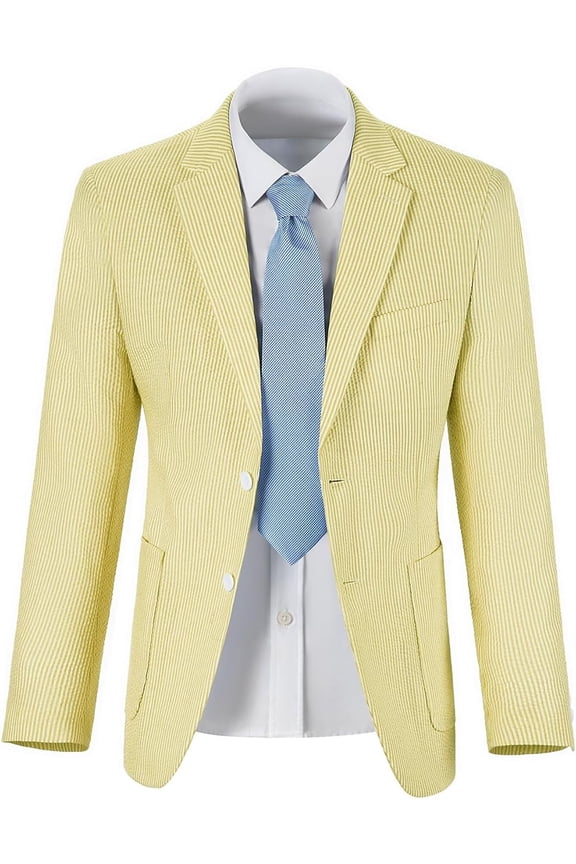 Boys Seersucker Slim Fit Jacket Lightweight Breathable Blazer Casual Stylish Summer Sport Coat for Wedding Travel Sandbeach Graduation