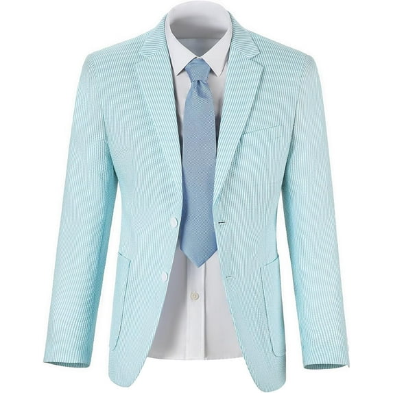 Lycody Boys Seersucker Slim Fit Jacket Lightweight Breathable Blazer Casual Stylish Summer Sport Coat for Wedding Travel Sandbeach Graduation