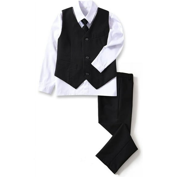 Lycody Boys Suit 4 pieces Dress Clothes Ring Bearer Outfit Homecoming Dresses Boy Vest and Pants Set for Kids Wedding Tuxedo Suits
