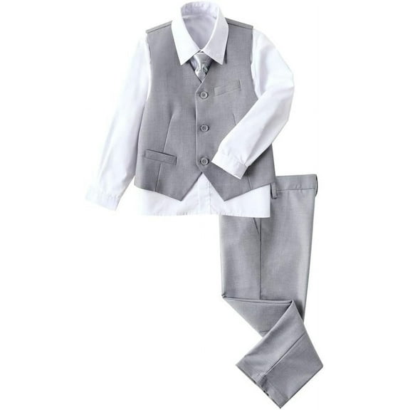 Lycody Boys Suit 4 pieces Dress Clothes Ring Bearer Outfit Homecoming Dresses Boy Vest and Pants Set for Kids Wedding Tuxedo Suits