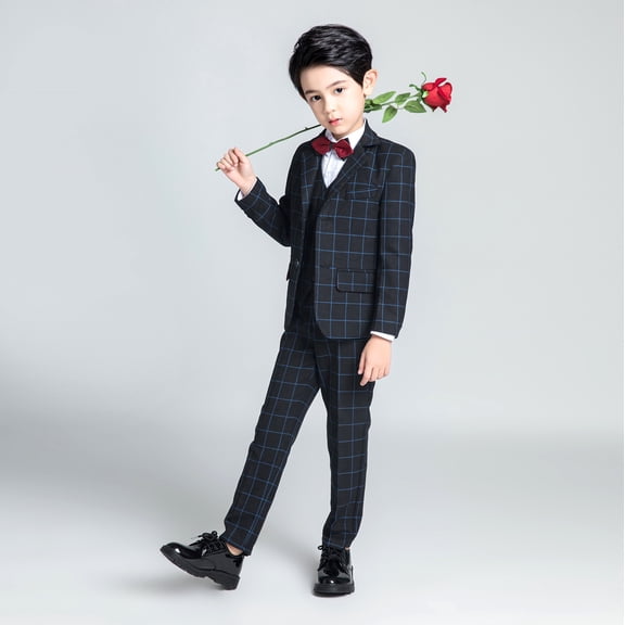 Lycody Boys Suit for Kids Tuxedo Wedding Ring Bearer Outfit Boy Formal Suits 5 Piece Slim Fit Dresswear Suit Set
