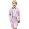 thumbnail image 1 of Lycody Boys Suits 2 Piece Casual Seersucker Stripe Blazer Short Pants Suit Kids and Teen Sport Coats Shorts Suit Outfits for Wedding travel , Adjustable Waist, 1 of 8