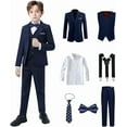 thumbnail image 1 of Lycody Boys Suits Black Suit for Boy Slim Fit Formal Toddler Kids 7Pcs Vest Dress Pants Blazer, 1 of 7