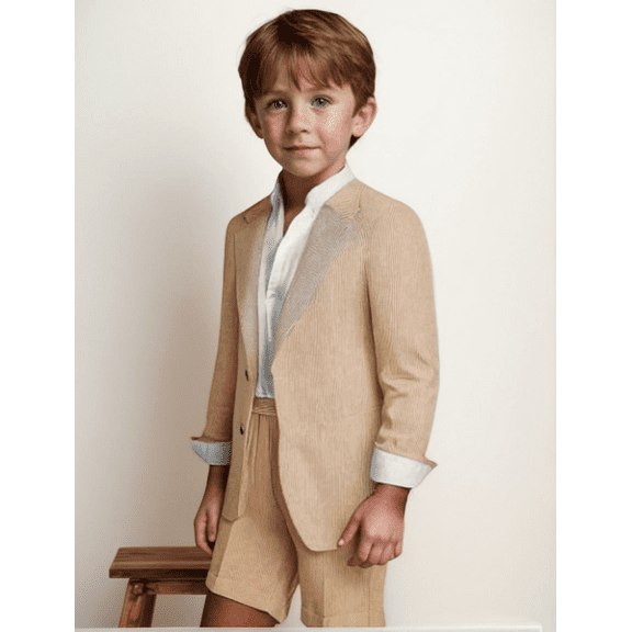 Lycody Kids' Classic Seersucker Tuxedo for Boys Formal Suit 2 Piece Boys Tuxedo Wedding Outfit Toddler Suit for Boys Jacket and Shorts