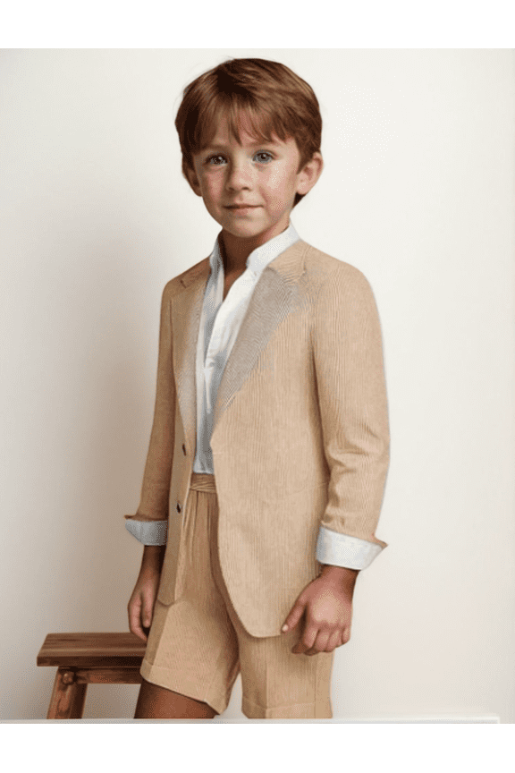 Kids' Classic Seersucker Tuxedo for Boys Formal Suit 2 Piece Boys Tuxedo Wedding Outfit Toddler Suit for Boys Jacket and Shorts