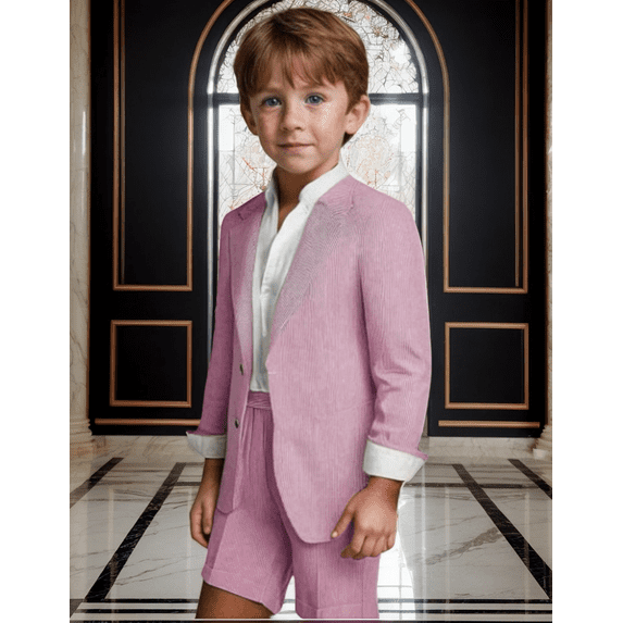 Lycody Kids' Classic Seersucker Tuxedo for Boys Formal Suit 2 Piece Boys Tuxedo Wedding Outfit Toddler Suit for Boys Jacket and Shorts