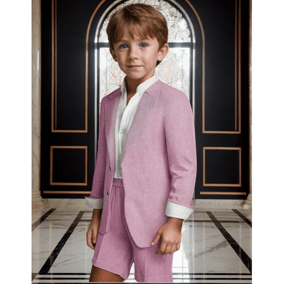 Lycody Kids' Classic Seersucker Tuxedo for Boys Formal Suit 2 Piece Boys Tuxedo Wedding Outfit Toddler Suit for Boys Jacket and Shorts