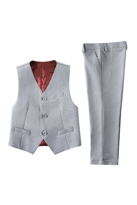 Kids and Boy's Formal Dress Suit Set Outfit, from Toddlers to Teen, Adjustable Waist, Graduation, Wedding, Party, 2PCS, Vest and Pants