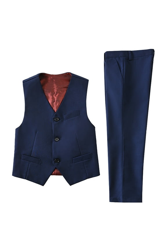 Kids and Boy's Formal Dress Suit Set Outfit, from Toddlers to Teen, Adjustable Waist, Graduation, Wedding, Party, 2PCS, Vest and Pants